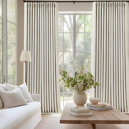 IVAPUPU Pinch Pleated Linen Blackout Curtains for Bedroom, Natural Full Black Out Curtains 84 Inches Long for Living Room Darkening Thermal Insulated Neutral Pleat Drapes with 16 Hooks, 2 Panels