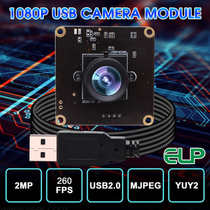 ELP High Speed USB Camera 1080P Embedded Webcam Board with 100degree No Distortion Lens for Computer High fps 60fps 120fps 260fps Wide Angle UVC USB2.0 Camera Module for Laptop 3D Printer Raspberry Pi