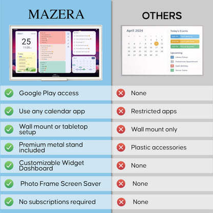 Mazera 21.5" Smart Family Hub & Digital Calendar - Electronic Wall Planner, Touchscreen Family Dashboard, Shared Calendar, No Subscription, Install Apps, Sync Schedules, Meal Planner, To Do Lists, Wall Mount & Stand