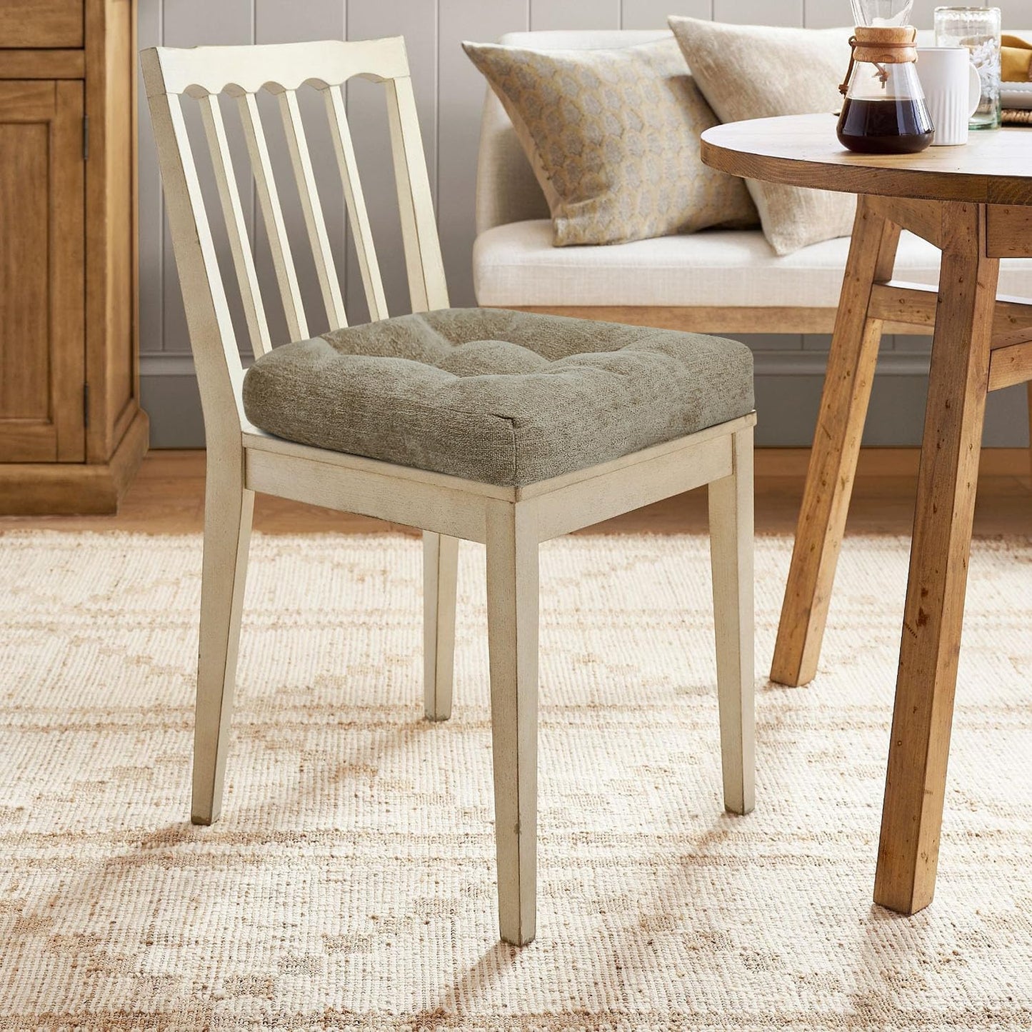 downluxe Chair Cushions for Dining Chairs 2 Pack, Tufted Indoor Chair Pads with Non-Slip Bottom, U-Shaped Kitchen Chair Cushions, 17"x17"x4", Khaki