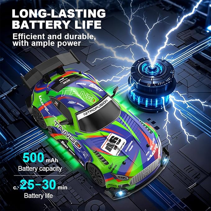 1:24 Scale RC Drift Car 4WD 2.4GHz High Speed Racing Sport Toy Car with LED Lights Racing and Drift Wheels (E81-Black)
