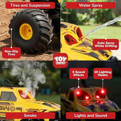 Monster Truck RC Car for Kids 2.4GHz 4WD Off-Road Remote Control Truck with Water Spray Lights &amp Music 360° Rotation Waterproof All-Terrain Car for Boys Ages 6+ Carros De Control Remoto 4x4