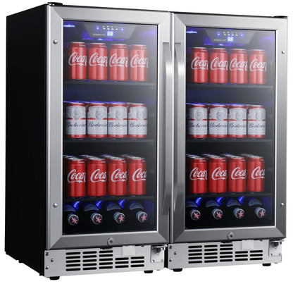 EdgeStar CBR902SGDUAL 30 Inch Wide 160 Can Built-In Side by Side Beverage Cooler with Blue LED Lighting