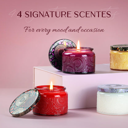 NORVENCE Candles for Women, Scented Candle Gift Set of 4, Scented Candles for Home, Birthday and Christmas Candle Gifts for Women (Vanilla, Lavender, Cinnamon, Jasmine, 14.4 oz)