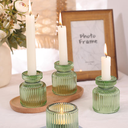 DARJEN 12 Pcs Glass Candlestick Holders- Green Taper Candlestick Holders Tealight Votive Candle Holders for Table Centerpieces, Wedding, Dinner Party, Home Decor