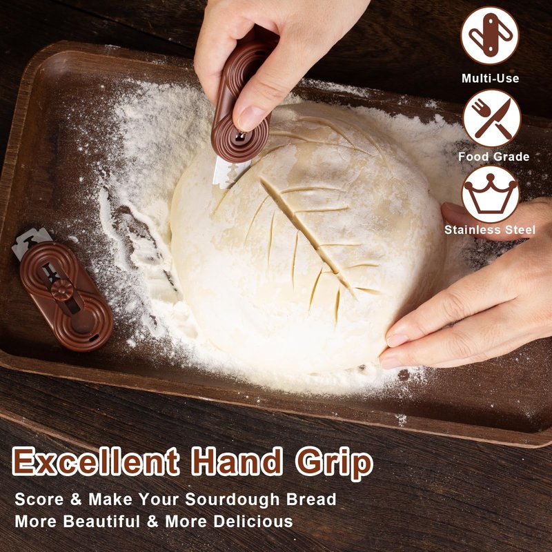 Sis-YaoLan Bread Lame Dough Scoring Knife, Bread Scoring Tool,Upgraded Retractable & Magnetic Design, Anti-Slip Handle Professional Sourdough Tool for Homemade Sourdough Bread with 5 Blades