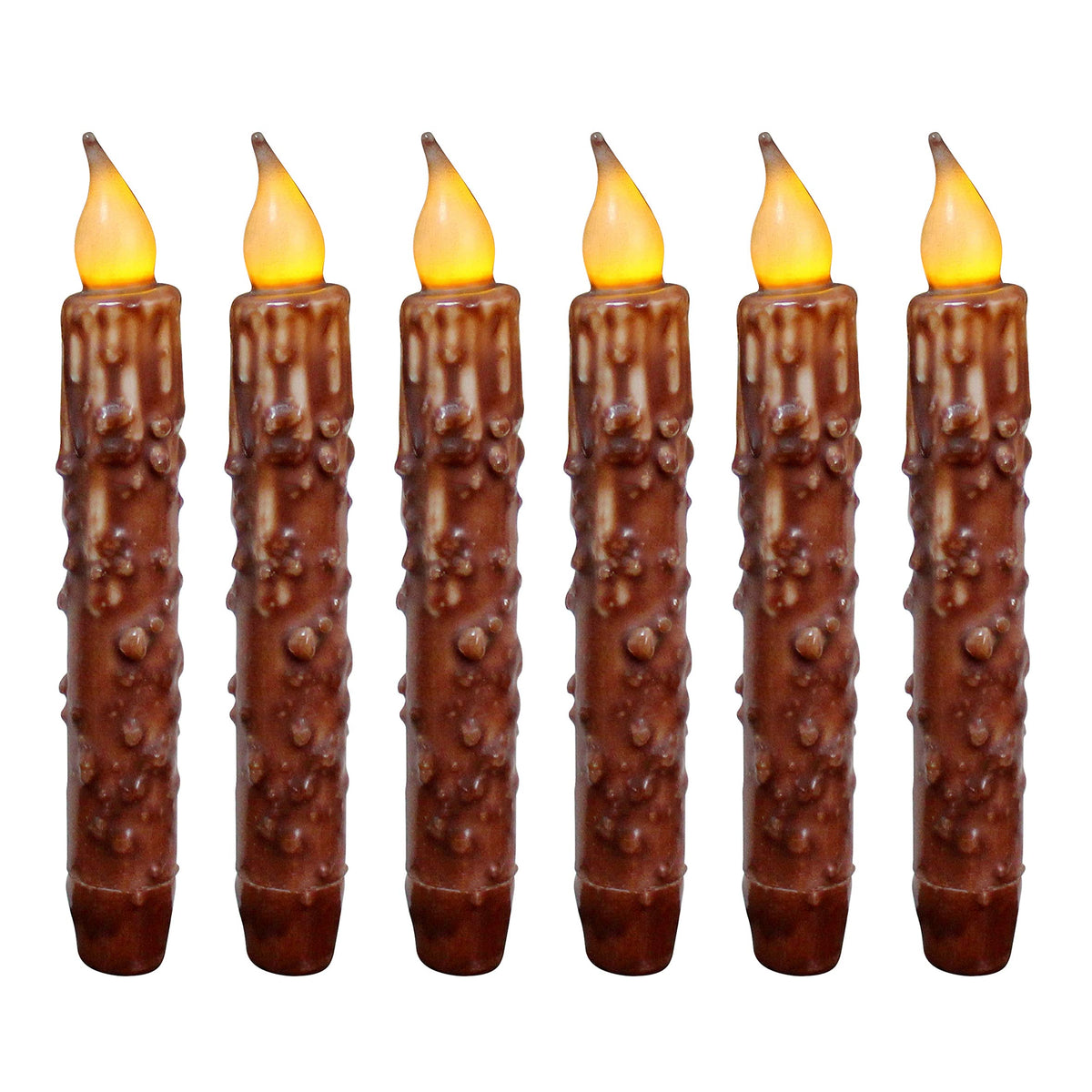 CVHOMEDECO. Real Wax Hand Dipped Battery Operated LED Timer Taper Candles Rustic Primitive Flameless Lights Décor, 6-3/4 Inch, Coffee, 6 PCS in a Package