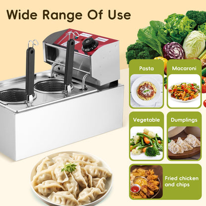 JIAWANSHUN 2 Holes Commercial Pasta Cooker,110V Stainless Steel Noodle Maker, Adjustable Temp (60-200℃/140-392°F), Fast Cooking for Restaurant Dumplings Vegetables