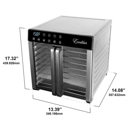 Excalibur Food Dehydrator 8-Tray for Jerky, Fruit, Vegetables, Herbs, Pet Treats, 7.2 Cu Ft Drying Space with Adjustable Temperature Control and 80 hour digital timer, 8-Tray, Stainless Steel