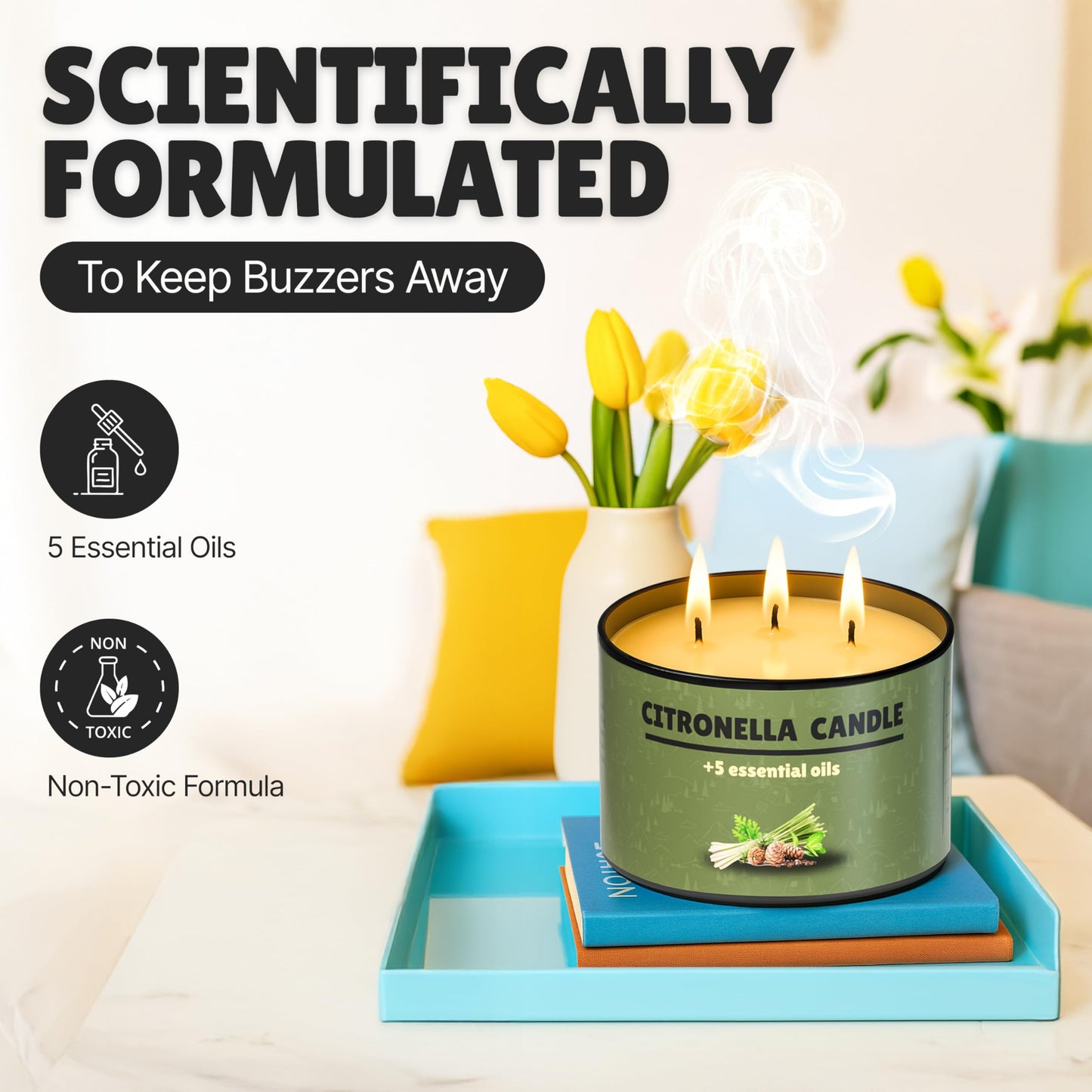 Buzz Defender 2-Pack 14oz Outdoor Citronella Candles | Highly Effective 100% Natural | 64h | Large Citronella Candles Outdoor, Ideal for The Backyard Porch, Patio and Camping | Extra Strong (Regular)