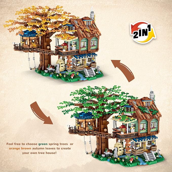 Idea Tree House Bricks Model Toys Set Forest House Building Blocks Street View Sets for Adults Ages 14+ Tree House Display 4761 PCS