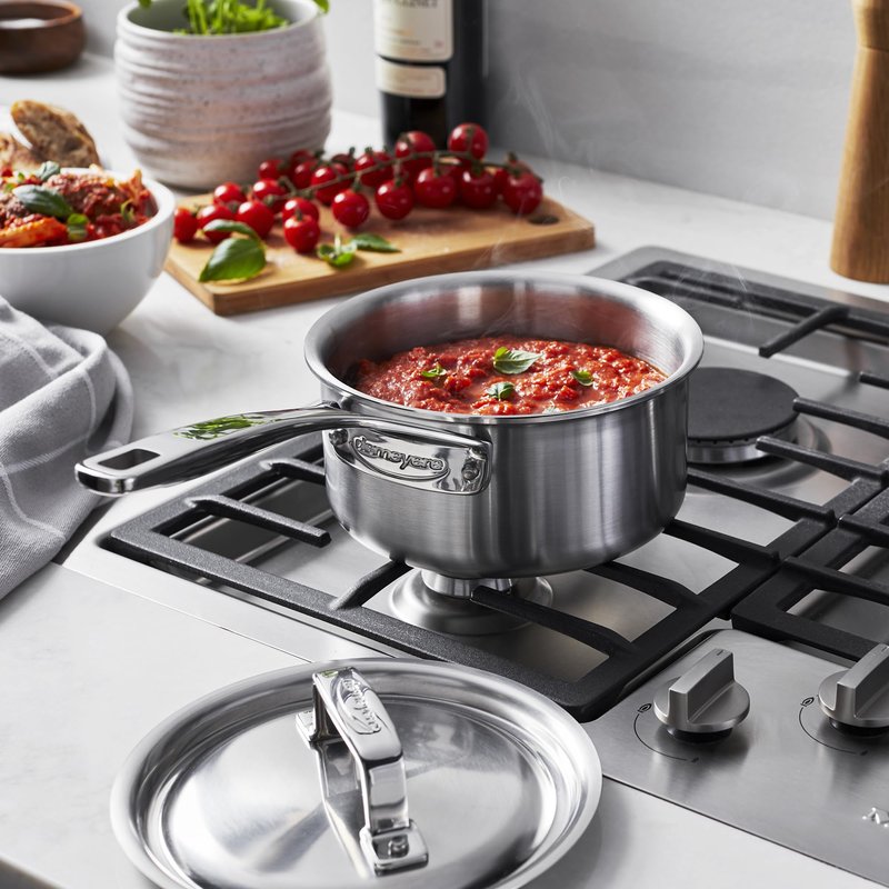 Demeyere Essential 5-ply, 18/10 Stainless Steel, Stay Cool Handle, Oven Safe, Compatible with all Cooktops, Perfect Pour Edge, 1.5-qt Saucepan with Perfect Fit Lid
