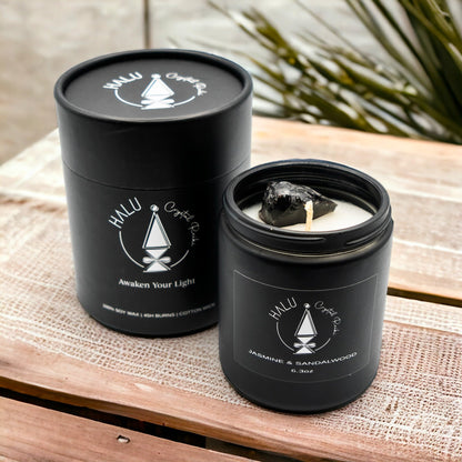 Jasmine & Sandalwood + Obsidian Crystal | Aromatherapy | Meditation | Reiki Infused | 100% Natural Soy Candles…