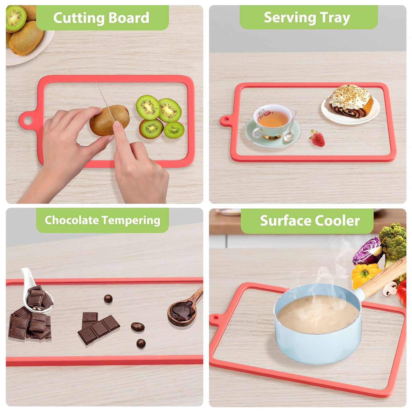 Freshmage 2Pcs Tempered Glass Cutting Boards for Kitchen, Glass Cutting Board Set (10"x6" & 12"x8") with Non-Slip Silicone Edges and Hanging Hole, Clear Cutting Board for Countertop & Everyday Prep