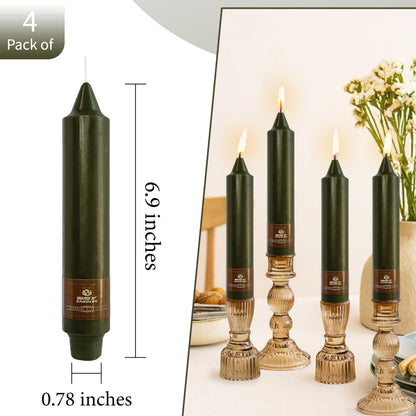 Olive Candles 4 PCS Taper Candle Unscented Tapered 7 inch Smokeless Candlesticks Candles Sticks Gift Idea Table Decor Housewarming Dinner