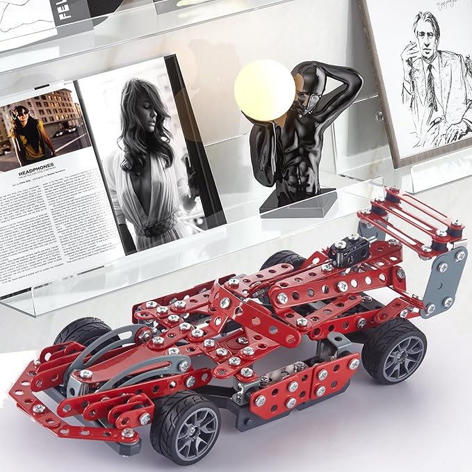 Building Kit Red Model Car Set - 287 PCS STEM Project Building Toys for Kids Ages 8-12 Assembly Building Vehicle for Boys 8 9 10 11 12-16 Years Old and Up Boys Girls Adults