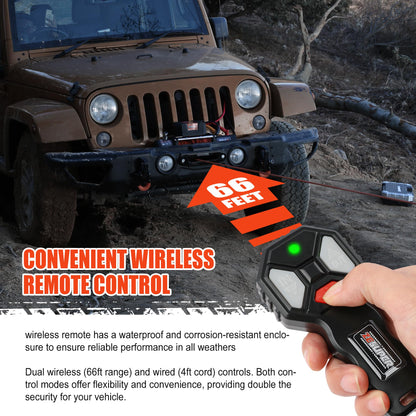 ZESUPER 9500 lb Load Capacity Electric Winch,12V Waterproof IP68 Winch with Wireless Handheld Remotes, Wired Switch,Hawse Fairlead, 80ft Synthetic Rope Winches for Jeep Trailer Truck Off-Road Vehicle