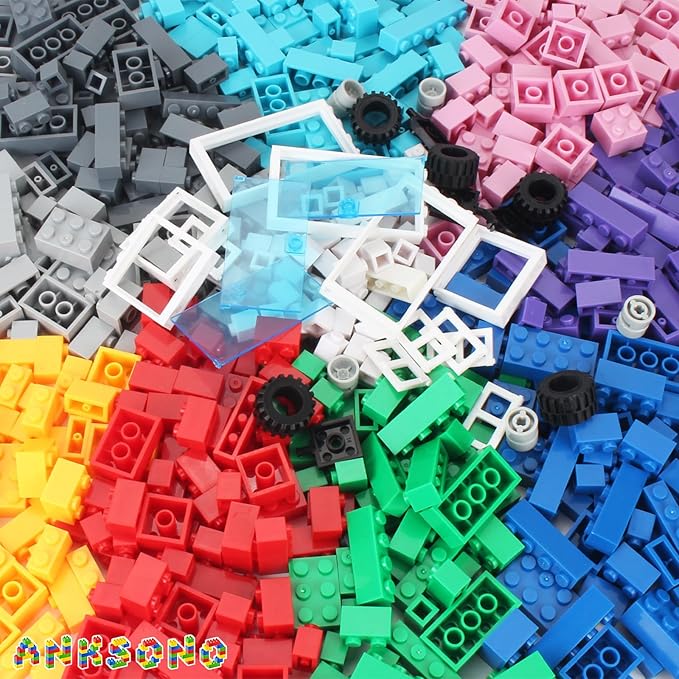 1500 Pieces Building Bricks for Kids with Doors Windows Wheels Tires Axles Classic Building Bulk Blocks Compatible with All Major Brands for Boys Girls Ages 3 4 5 6 7 8 9 10 Year Old