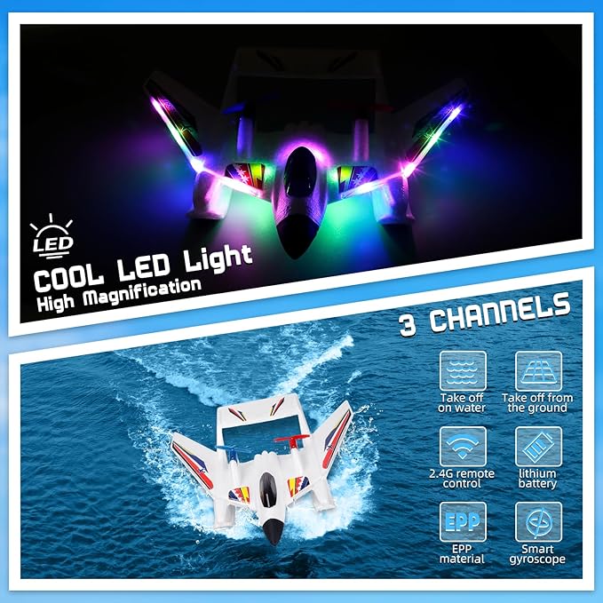 RC Plane for Water Land &amp Air Remote Control Plane Sea Airplane R C 2 Channel RC Airplane Amphibious Tri-Phibian Aircraft with 2 Batteries 2.4GHz RTF A irplane Glider for Adult Beginner