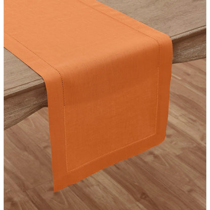Solino Home Linen Pumpkin Table Runner 144 Inches Long - 100% Pure Linen Extra Long Table Runner 14 x 144 Inch - Classic Hemstitch