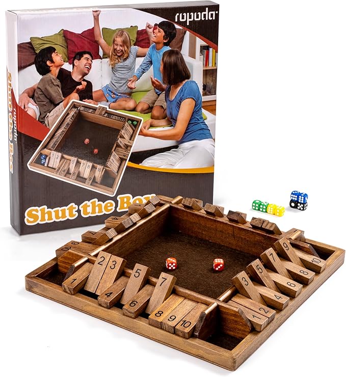 ropoda 14 Inches 4-Way Shut The Box Game (2-4 Players) for Kids &amp Adults (4 Sided Large Shut The Board Game Wooden 8 Dice) – Vintage StyleClose The Box Gamedice Game