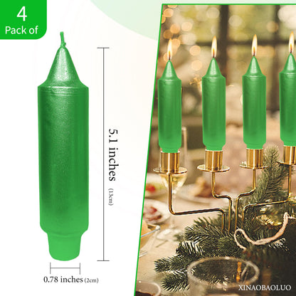 Christmas Metallic Green Candle 5 Inch Short Smokeless Taper Candles 4 Pack Unscented Dinner Candle for Christmas Dinner