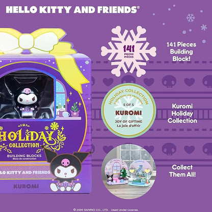 Hamee Sanrio Hello Kitty and Friends Holiday Collection Cute Building Blocks Figure Set – [Birthday Gift Party Favor Gift Basket Filler Stress Relief Collectible Sanrio Fan Relaxation] – Kuromi