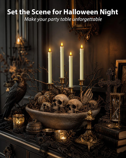 Homemory Rechargeable Waxy Flameless Taper Candles, 9.6 Inches LED Candle Sticks Flickering, Window Candles with Remote Timer Dimmer for Christmas Wedding Home Decor, Ivory, 6 Pcs