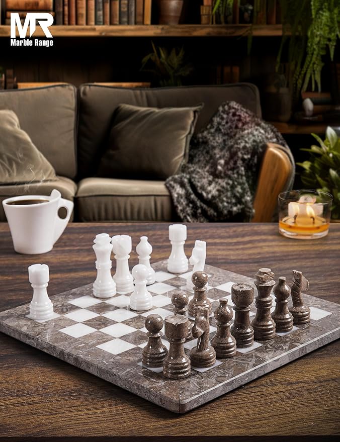 Marble Chess Set for Adults 12 Handmade Oceanic &amp White Board Game with 32 Chess Pieces 2 Extra Queens &amp Storage Box Luxury Travel Game Elegant for Home Decor