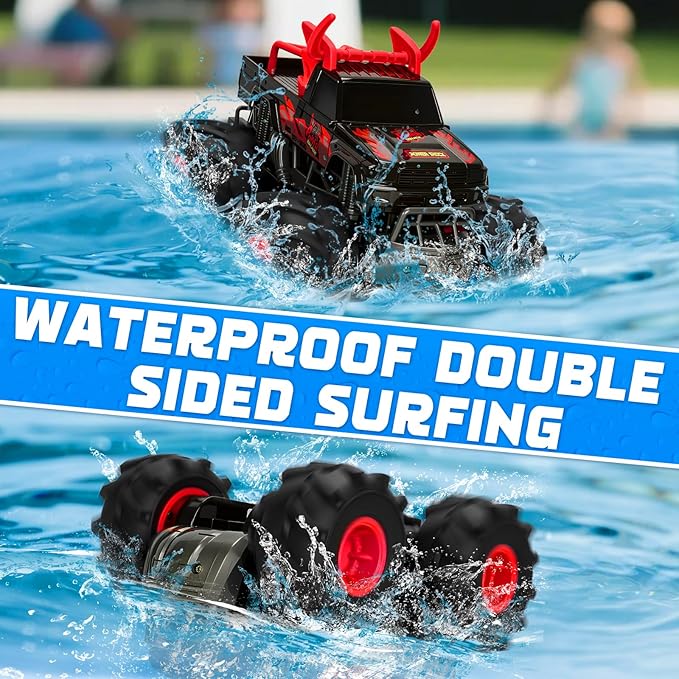 BainGesk Remote Control Monster Truck Toys 1:16 Amphibious Waterproof RC Car 2.4GHz 4WD All Terrain Toys with 2 Rechargeable Batteries Off-Road Truck Gifts for 6 7 8 9 10 11 12 Year Old Boys
