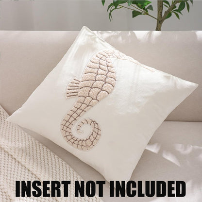 Tosleo Coastal Throw Pillow Covers 18x18 Pack of 2 Beige Seahouse Embroidered Pillow Covers Beach Velvet Pillow Cushion Cases Farmhouse Decor Ocean Themed Pillowcase for Summer
