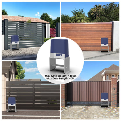 X X-HOUSE Chain Drive Driveway Sliding Gate Opener for Sliding Gates Up to 1400 lb or 40ft, Automatic Gate Opener with 2 Remote Controls, Complete & Security Gate Operating Hardware Kit - Model K1106