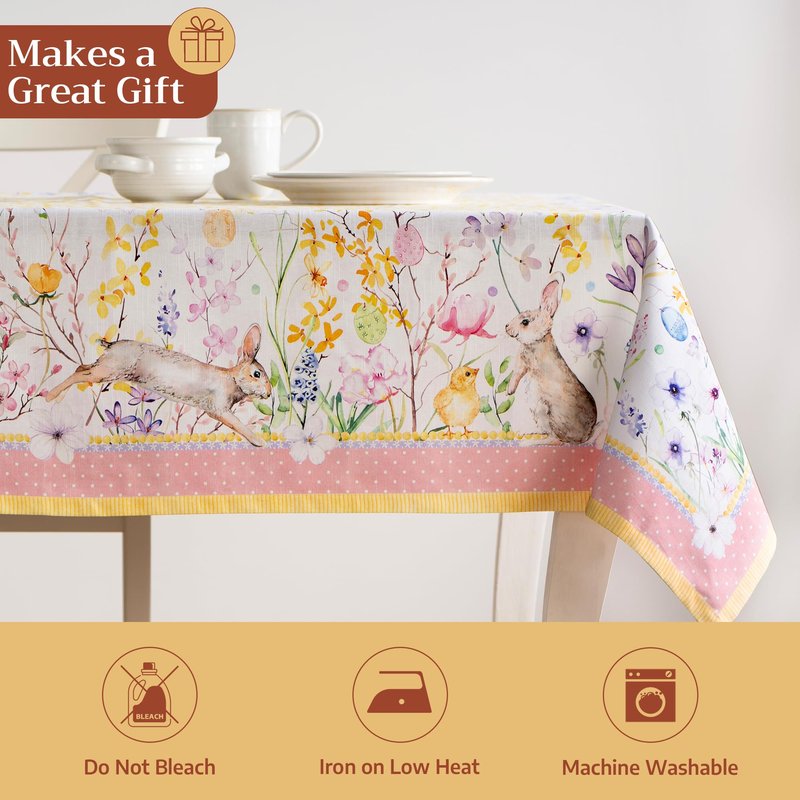Maison d' Hermine Table Cloth Rectangle Table 100% Cotton 54 x 72 Inches Tablecloth Reusable Decorative for Dining Kitchen Room Farmhouse Home Gifts for Mothers Day Spring Summer - Easter Zest