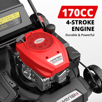Amerisun 21" Self-Propelled Gas Lawn Mower, 170cc OHV Engine with Forced Air-Cooling, 3-in-1 System, Steel Deck, 6-Position Height Adjustment, Foldable Handle