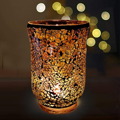 Glass Candlestick Romantic Mosaic Broken Candlelight Aromatherapy Candle Cup for Valentine's Day Christmas Thanksgiving Tables Center of Party Decorations(NO Candles)