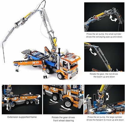 Mould King Concrete Pump Truck Building Set for Kids Ages 14+ Terrain Tow Truck Model Toys (2098Pieces)