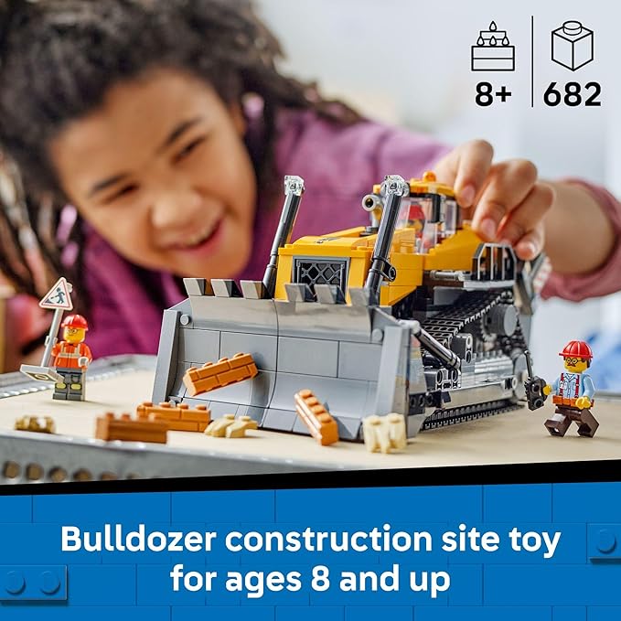 LEGO City Yellow Bulldozer Construction Site Building Toy for Kids Ages 8+ - Pretend Play Set &amp Construction-Themed Building Blocks W/Toy Bulldozer Idea for Boys &amp Girls - 60466