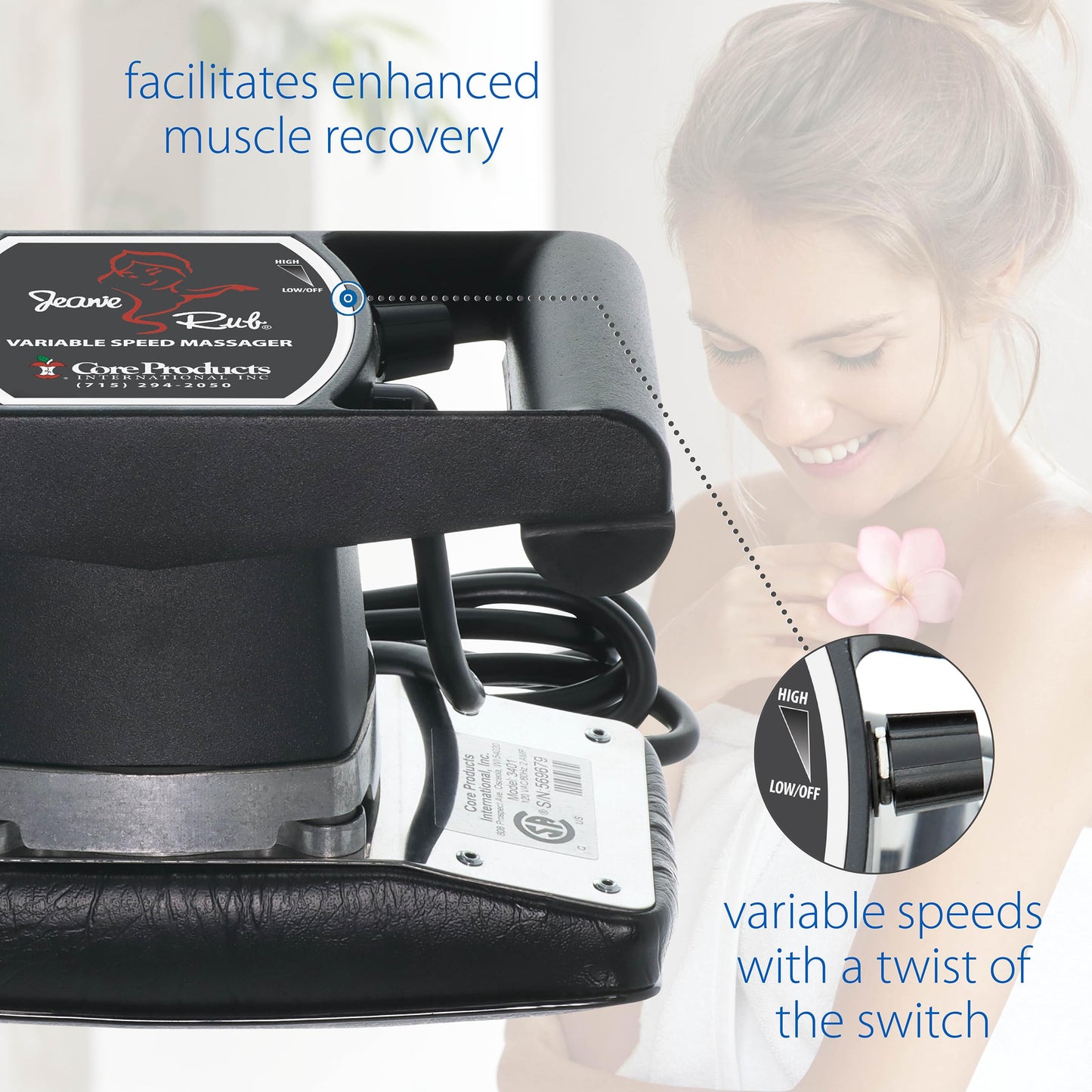 Core Products Jeanie Rub Variable Speed Massager, Deep Tissue Back & Shoulder Massager for Pain Relief, Body Massager for Back, Neck, Lower Back & Cellulite Massage