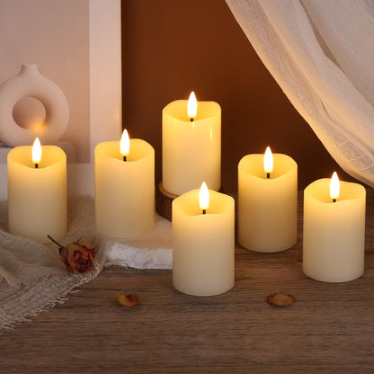 Girimax Ivory Christmas Flameless Votive Candles with Timer Batteries, 2x3 inch Small LED Pillar Candles Flickering Real Wax Set of 6