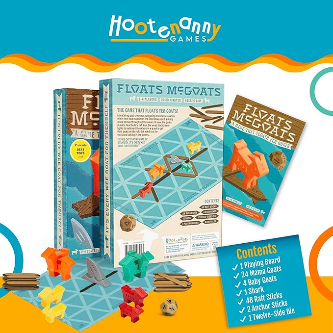 Hootenanny Games Floats McGoats Board Game | Build a Raft &amp Save Your Goats | Perfect for Family Games | 2-4 Players Ages 10+
