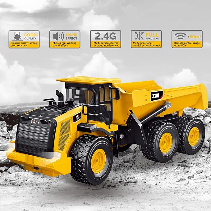 RC Dump Truck Remote Control Dump Truck 11 Channel with Lights/Sounds/2 Batteries for Adults RC Construction Vehicles Toys for Boys Kids 1:16 Scale RC Dump Truck Toys