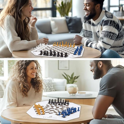3 or 4 Player Chess Board Game Set64 Pieces Colorful ChessChess Game for Team with a Leather Game Mat