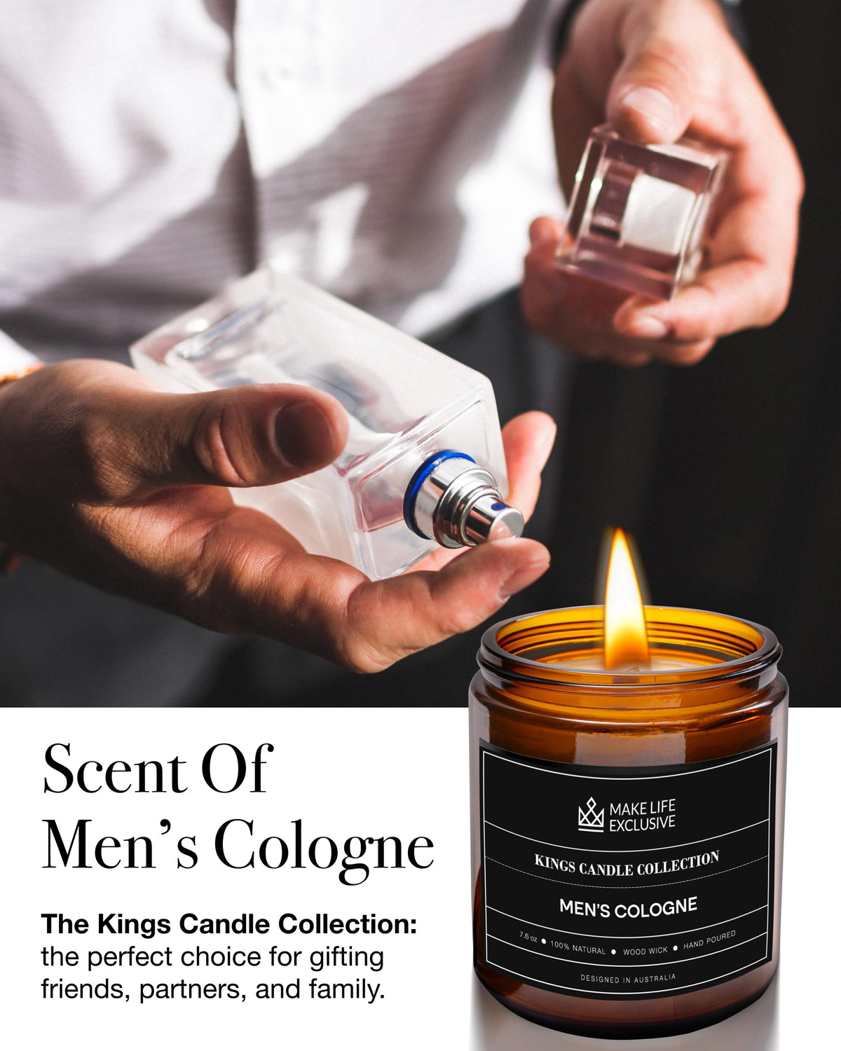 Scented Candles for Men | Men's Cologne, Amber Sandalwood Scent | Wooden Wick, Long Lasting, Masculine Scents | Natural Soy Jar Candle for Home, Bacehlor Pad Decor | The Perfect Mens Gift