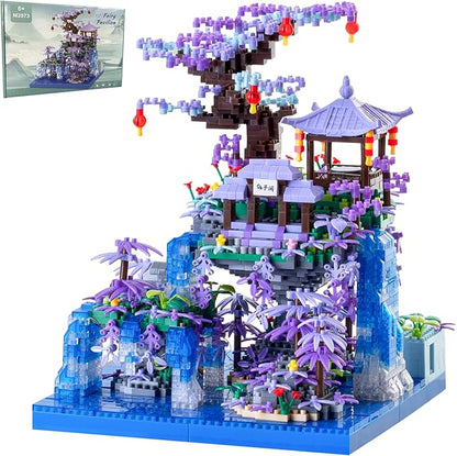 Cherry Blossom Tree House Micro Building Blocks SetPeach Blossom Pond Flowers Bricks Architecture Kit with LED Light Gifts for Adults and Kids（2500+Pieces）