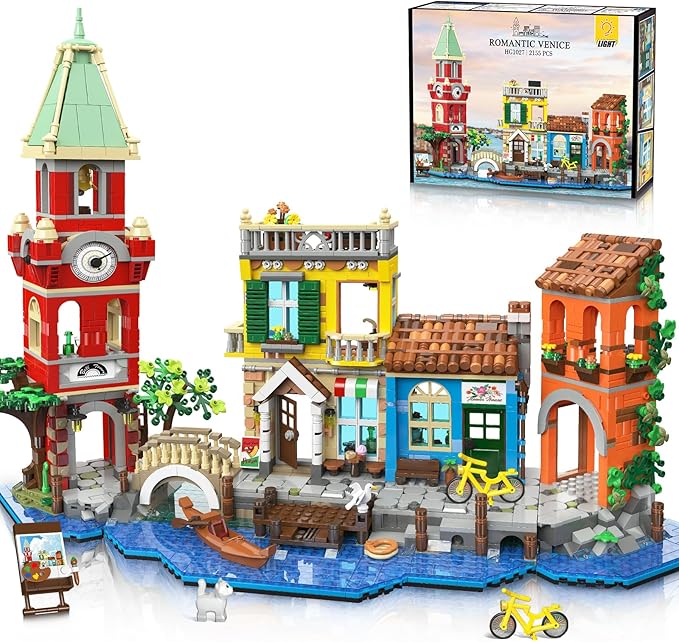Venice Main Street Building Set for Adults 2155 PCS City House Building Block Kit with Light Flower Shop Pizzeria Christmas Home Decor Architecture Model Gift for Women Men Teen Girl 10+