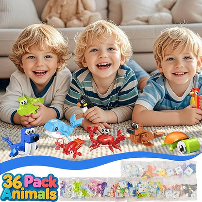 36 Pack Party Favors for KidsMini Ocean Animals Building Blocks Set Prize box toys for kids Classroom Easter Birthday Christmas Goodie Bag Fillers Creative STEM Building Toys for Ages 6-12