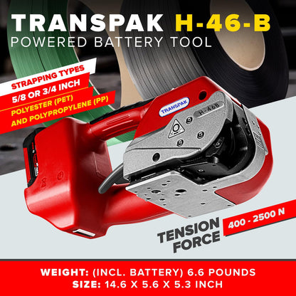 IDL Packaging Transpak H-46B-58 Battery-Powered Premium Industrial Strapping Tool for 5/8" Polyester (PET) and Polypropylene (PP) Strapping - High-Speed Packaging Strapping Machine