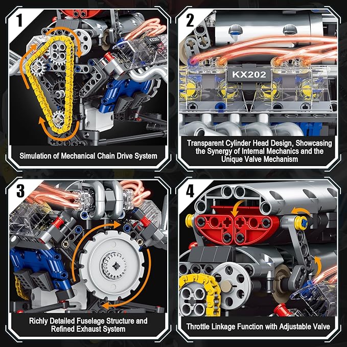 HIGH GODO V8 Engine Kits That Runs DIY Car Engine Model Kit for App Control Build Your Own Visible Engine Model Toy with Motor and Lights STEM Model Engine for Teens Adults 14+ (665 PCS)