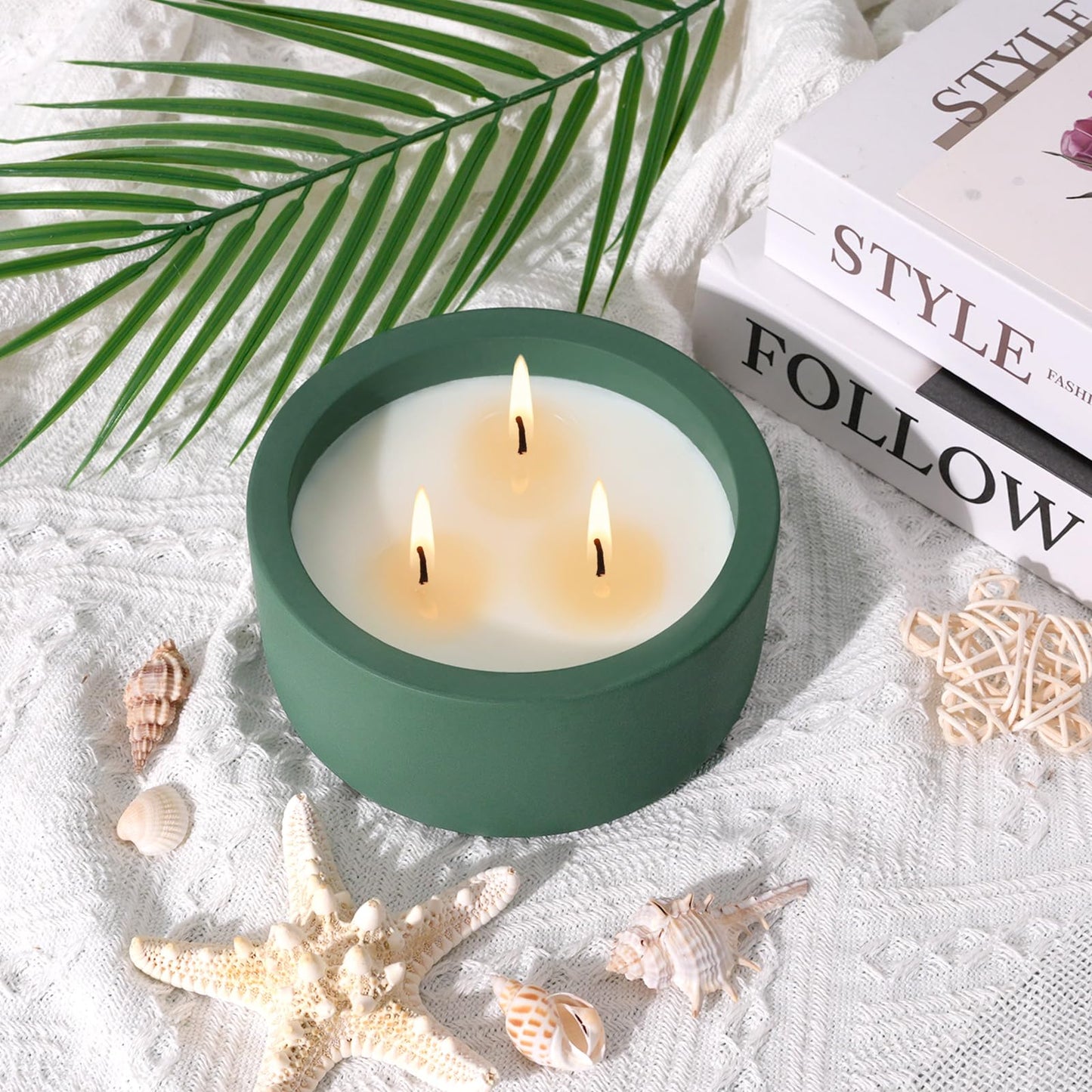 Viyffo 20oz Large Scented Candle Indoor - Citrus & Mint, 3 Wick Non Toxic Soy Candles for Women & Men, Green Ceramic Jar Candle for Patio, Bathroom, Bedroom, Living Room, Kitchen, Home Décor & Gift