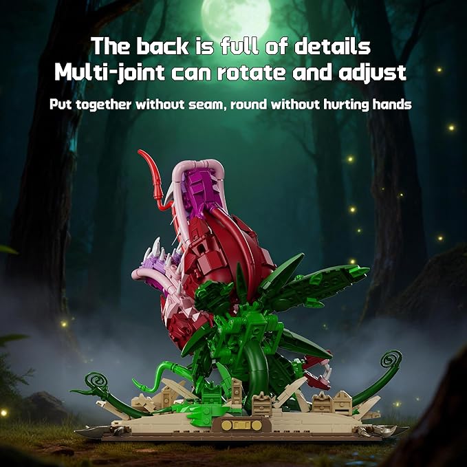 Piranha Plant Building Set for Adults Horror Shop of Cannibal Little Flower Model with Openable Mouth &amp Magic Base Book Gift for Tv Film Fans